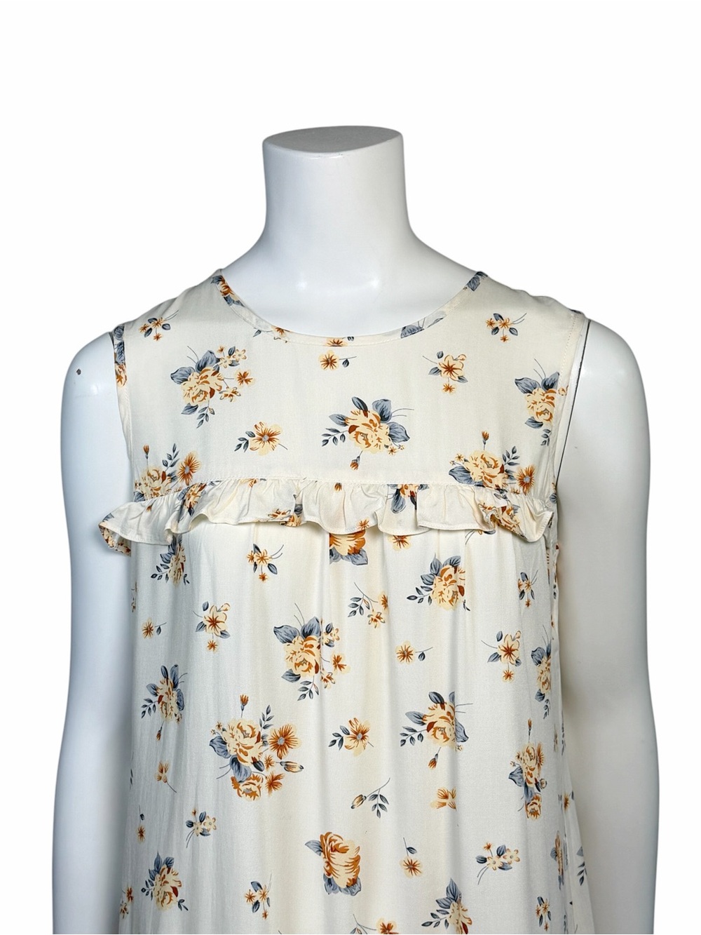 Medyla Floral Ruffle Midi Dress Cream Blue Cottagecore Romantic Medium - Picture 3 of 9